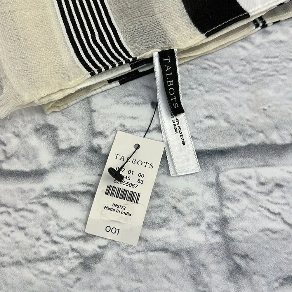 Talbots Ivory and Black Striped Scarf NWT